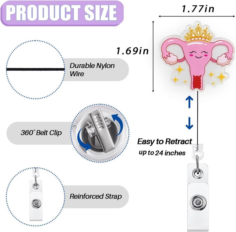 Bydevia Cute Uterus Badge Reel Retractable for Gynecology Nurse, Labor and Delivery Badge Clip, OB Nurse Badge Reel, Funny Ovaries Badge Clip, OB/GYN Badge Holder with Alligator Clip & 24” Durable Nylon Cord - Image 2